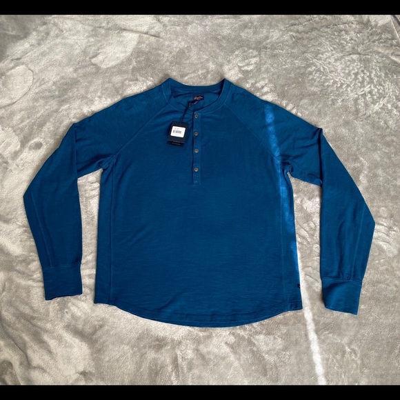 Goodman Brand Henley Slub In Ocean Blue - Picture 2 of 3